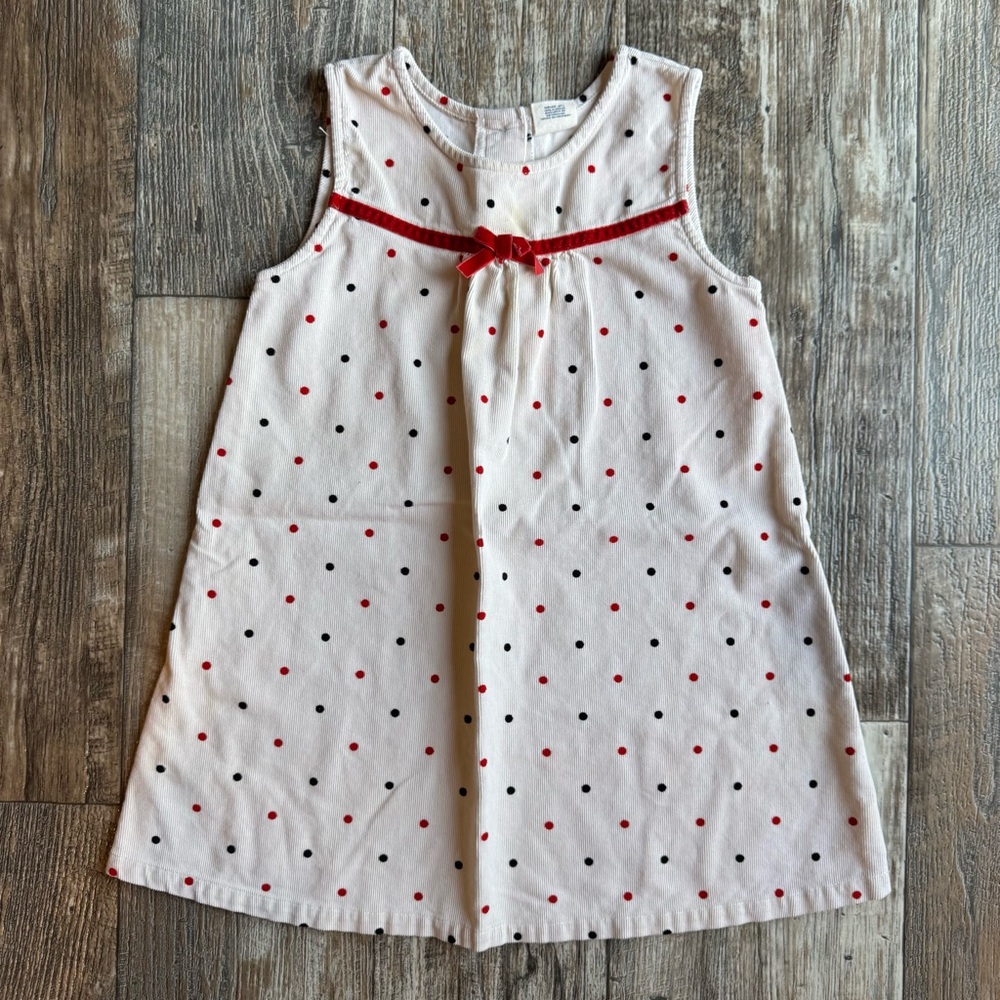 Healthtex 100% Cotton - Cream Corduroy Polka Dot 5T Dress with Red Bow
